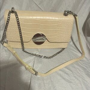 JW PEI Elegant Cream Croc-Embossed Chain Shoulder Bag New Without Tags